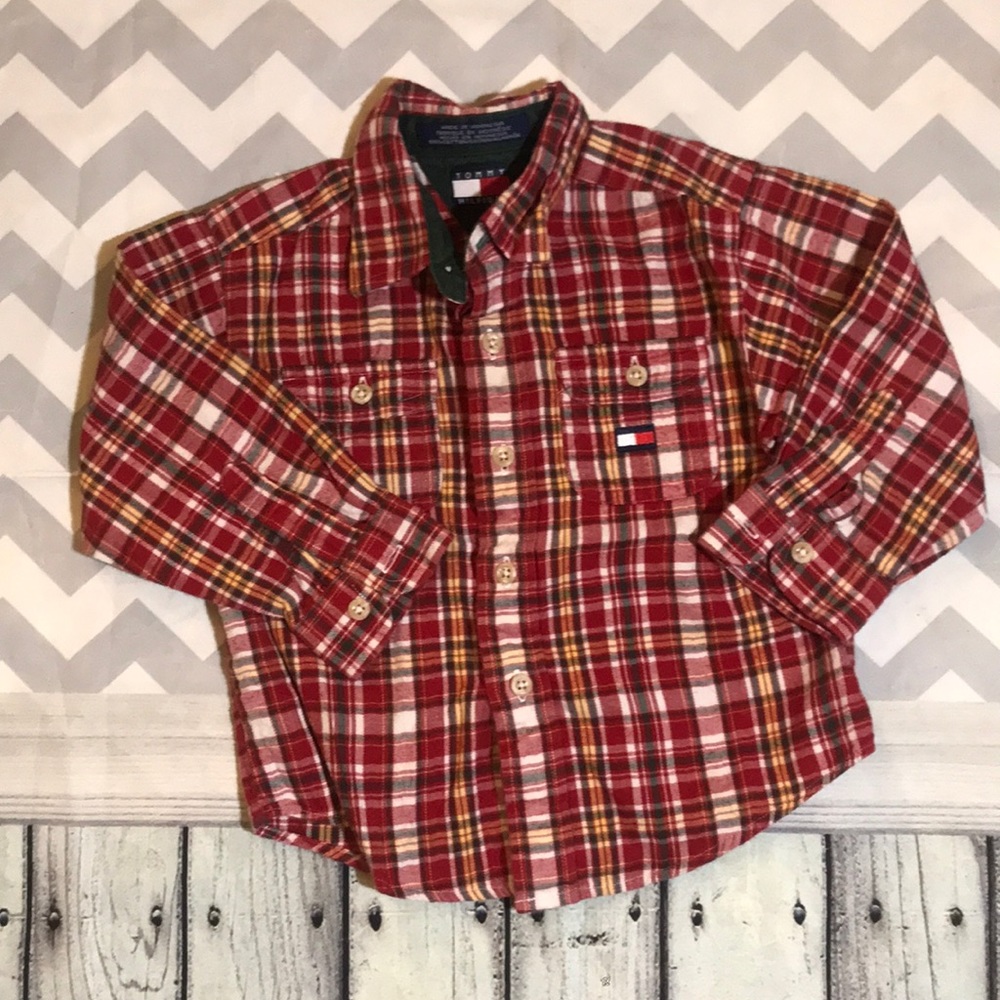 Vtg Tommy Hilfiger plaid button up boys 2T
